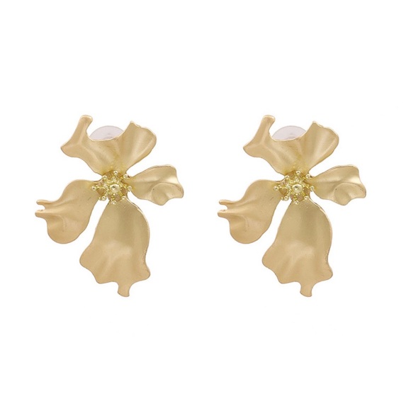 2/$20! Golden Orchid Flower Stud Earrings - Picture 2 of 10